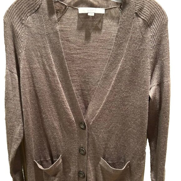 Ann Taylor LOFT Cardigan Brown Taupe Sweater -V-Neck button down sz medium - Picture 2 of 6